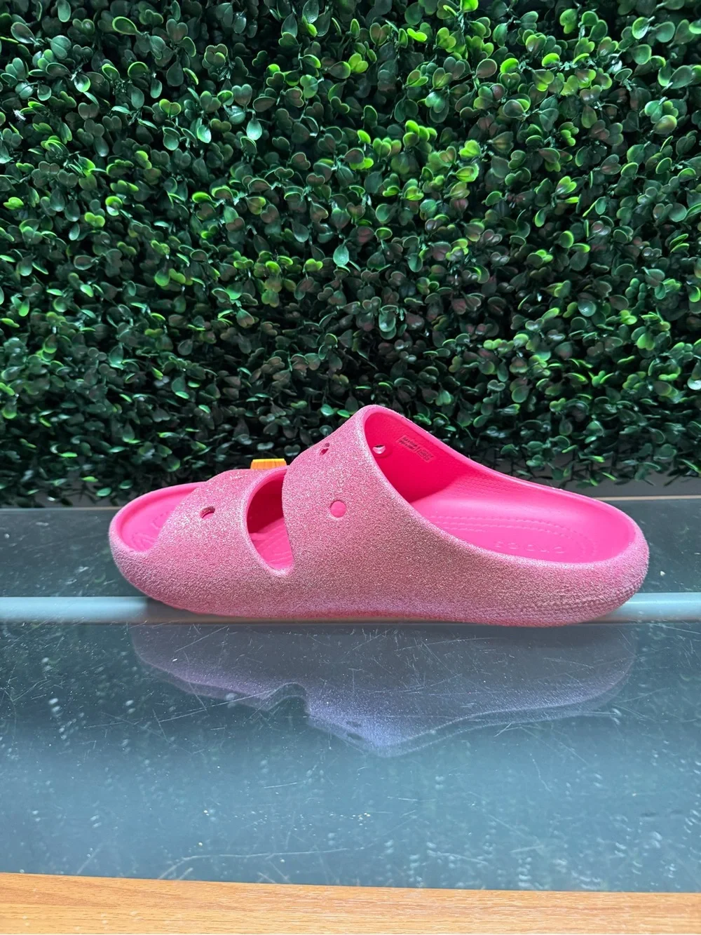 CROCS Kids Glitter Pink Slide Sandals with Sun Charm